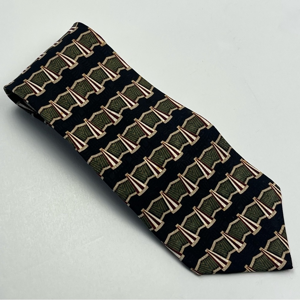 Etienne Aigner Designer VINTAGE‎ Geometric Black Green Mens Neck Tie Silk *FLAW